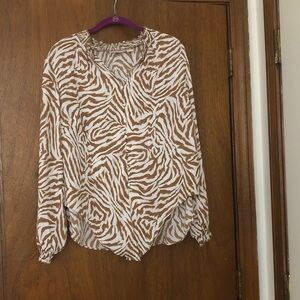 Brown and White Zebra Print Women’s Blouse - Lightweight Button Front Top